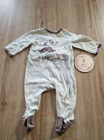 Grenouillère / Pyjama Bébé 6 mois Kitchoun - "Papa... et moi" Moustache