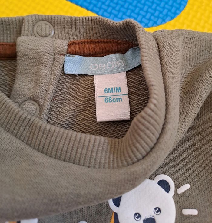 Pull vert kaki ours, obaïbi, taille 6 mois (68 cm) - photo numéro 3