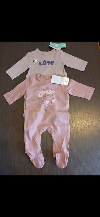 Lot 2 pyjamas fille en coton tex baby 50 cm 0 mois 