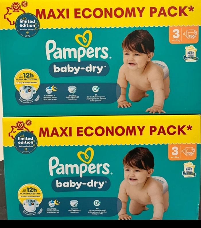 Pack de 272 couches Pampers baby dry taille 3