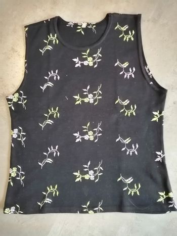 Débardeur noir brodé fleurs