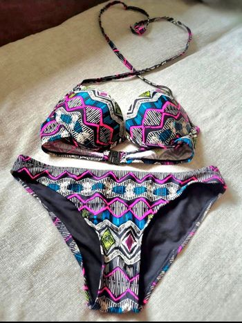Maillot de bain femmes 2 deux pièces rose et noir bikini