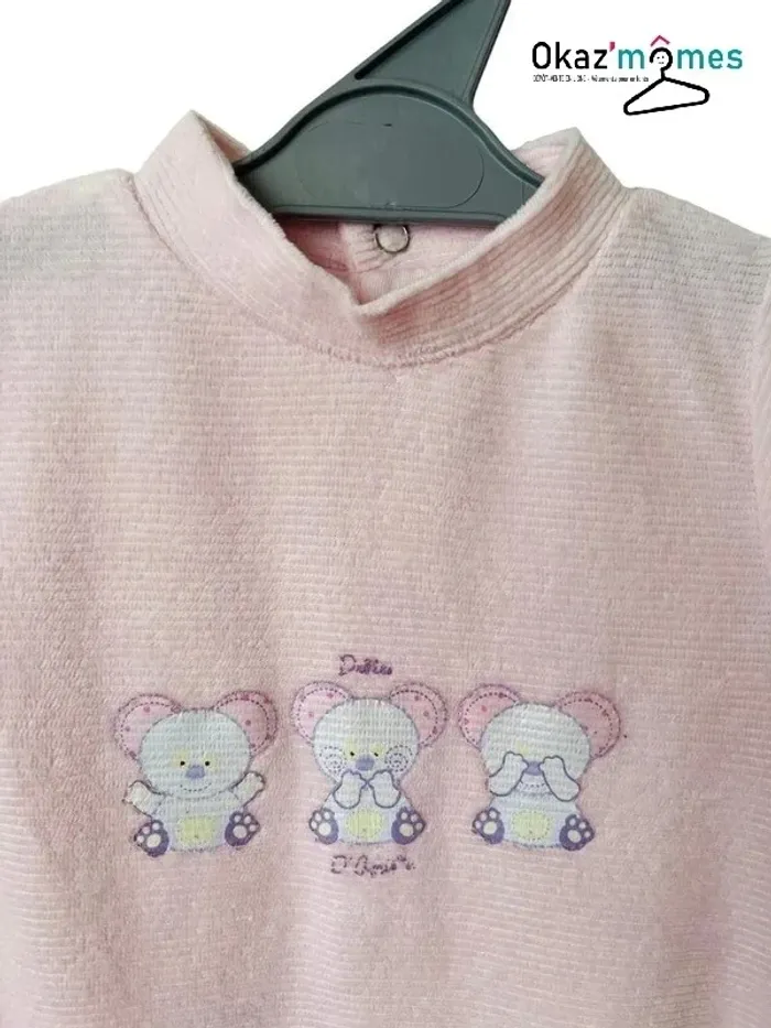 Pyjama / dors-bien en velours rose “Drôles d’amis” - fille 3 mois - photo numéro 2