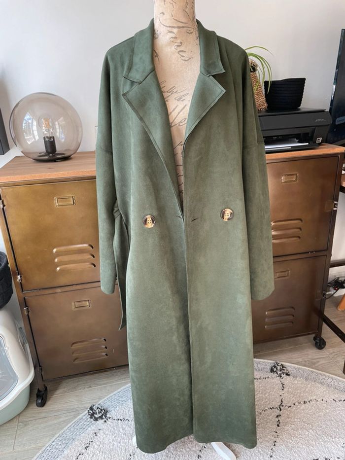 Trench long kaki suédine