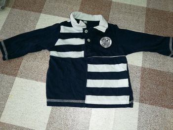 Polo 6 mois manches longues blanc/ marine rugby