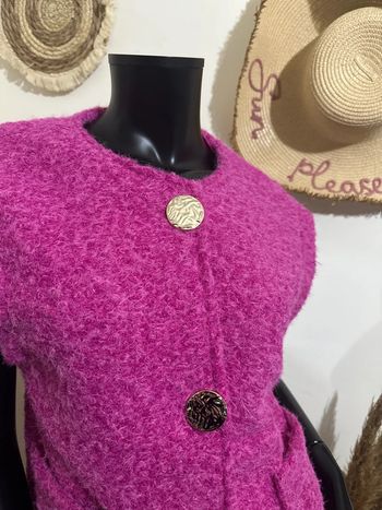Oversize gilet cardigan veste sans manche rose fuchsia fashion