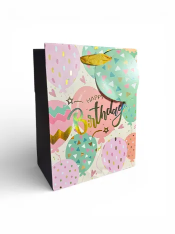 Sac cadeau “Joyeux Anniversaire” Kariiou motif ballons multicolores 18x23x10 cm