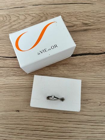 Bague croisée argent et pierre noir taille 56