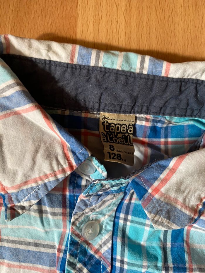 Belle chemise MC à carreaux bleus et blancs Tape à l’œil T. 8 ans/128 cm garçon TBE - photo numéro 5