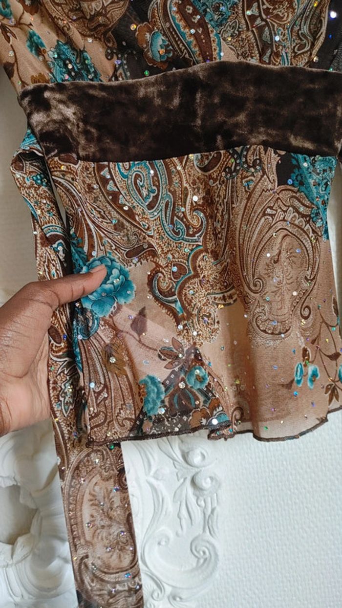 Top vintage paillettes tissu mesh semi transparent - photo numéro 6