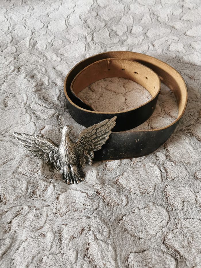Ceinture vintage en cuir marron boucle en métal - photo numéro 2