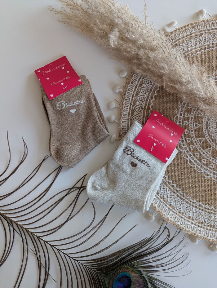 Paire de chaussettes Bichette beige paillettes - photo numéro 2