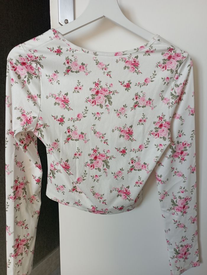 T-shirt manches longues, blanc à fleur - photo numéro 3