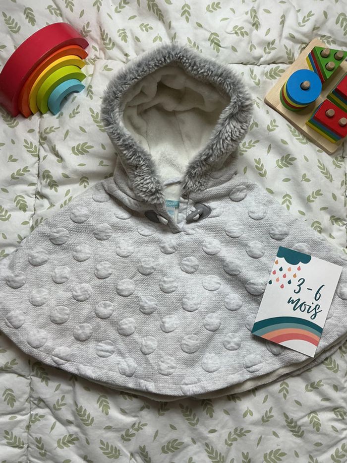 poncho à capuche gris doublé polaire 3 mois obaibi - photo numéro 2