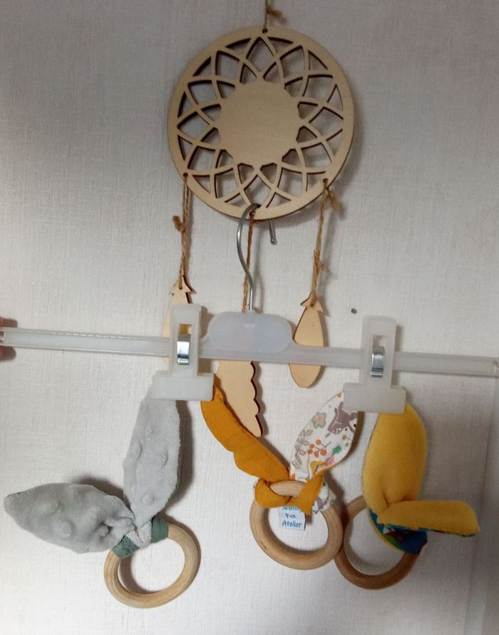 Lot de 3 anneaux de dentition en bois, tissu, bébé, dès 6 mois - photo numéro 2