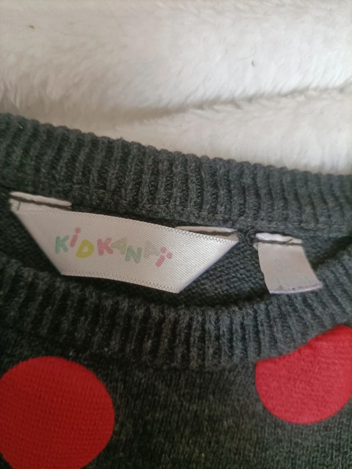 Pull noir 3 ans à motifs rouges, gris et bordeaux - photo numéro 3