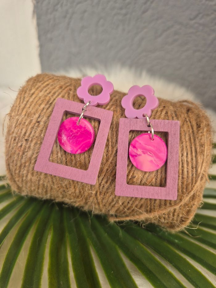 Boucles d’oreilles en pâte polymère et bois 🤩✨ #bijoux #création #artisanat