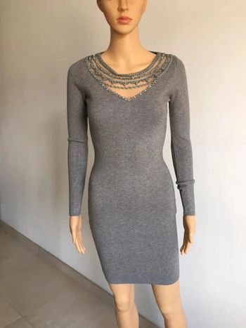 Robe pull grise moulante neuve à manches longues taille unique