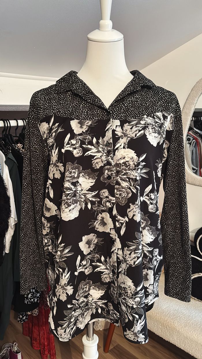 Chemise longue noire fleuries H&M T36