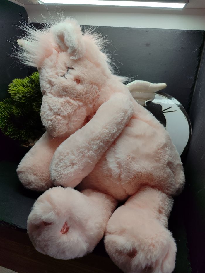 Doudou peluche licorne range pyjama etam rose blanc aile endormis sommeil dort - photo numéro 1