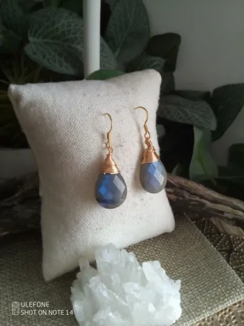 Boucles d'oreilles pierres de Labradorite à flash bleu