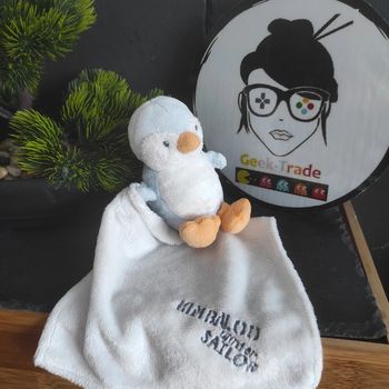 Doudou Pingouin Bleu Kimbaloo Mouchoir Blanc Winter Sailor  #geektradedoudou