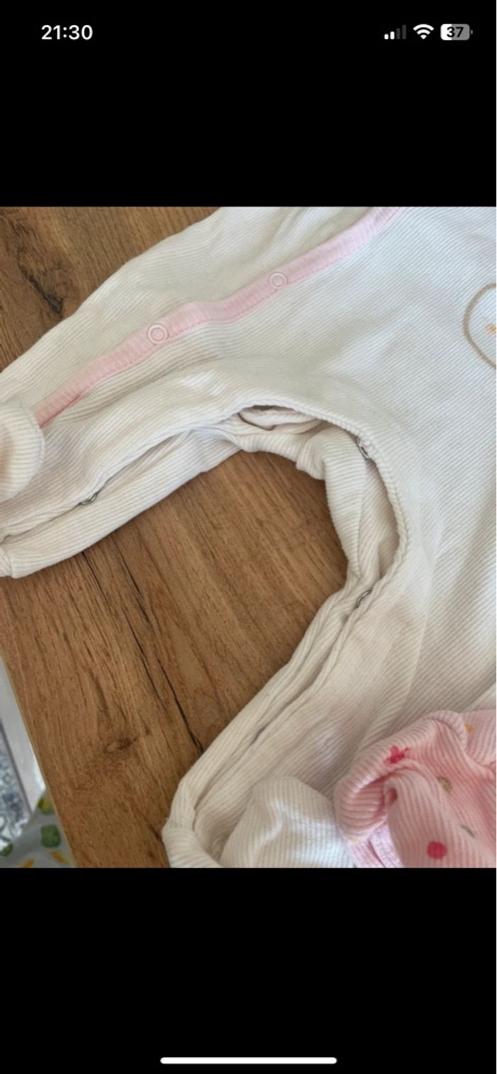 Lot de 2 pyjamas ouverture avant côtelé rose & blanc orchestra bb 1 mois - photo numéro 6