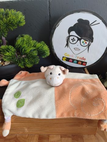 doudou vache gipsy orange crème beige feuille carré plat vert DD003313