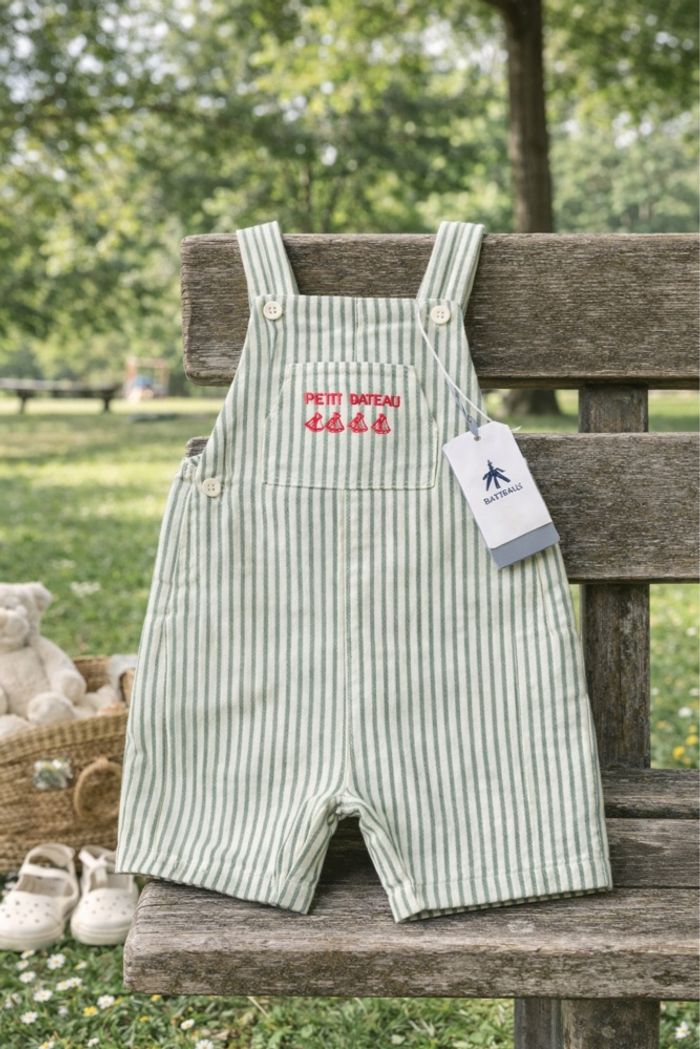 Salopette lin vert petit bateau