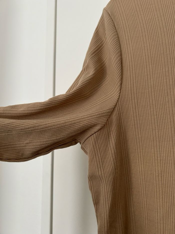 Sous pull beige marron col montant côtelé matière élastique Kiabi XL - photo numéro 4