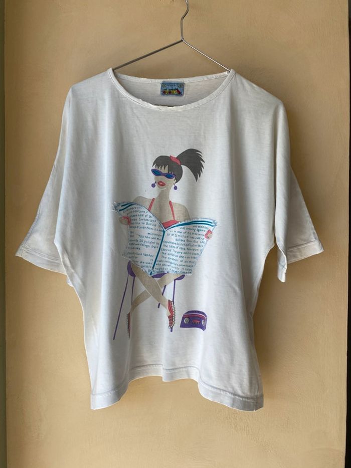 T-shirt blanc motifs dessin femme vintage Jessica J M - photo numéro 2