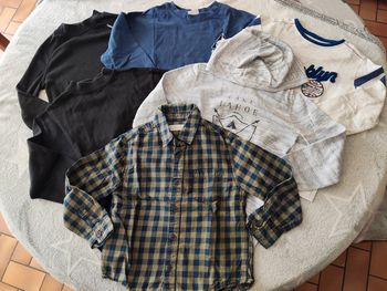 Lot de chemise, t-shirt manches longues et pull fin 6/7 ans