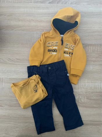 Ensemble pantalon, tee-shirt ML et gilet zippé 9 mois