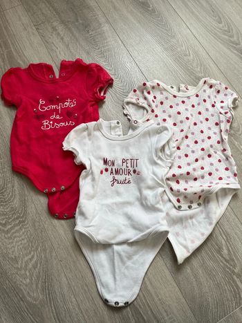 Lot 3 bodies manches courtes bébé fille 18 mois