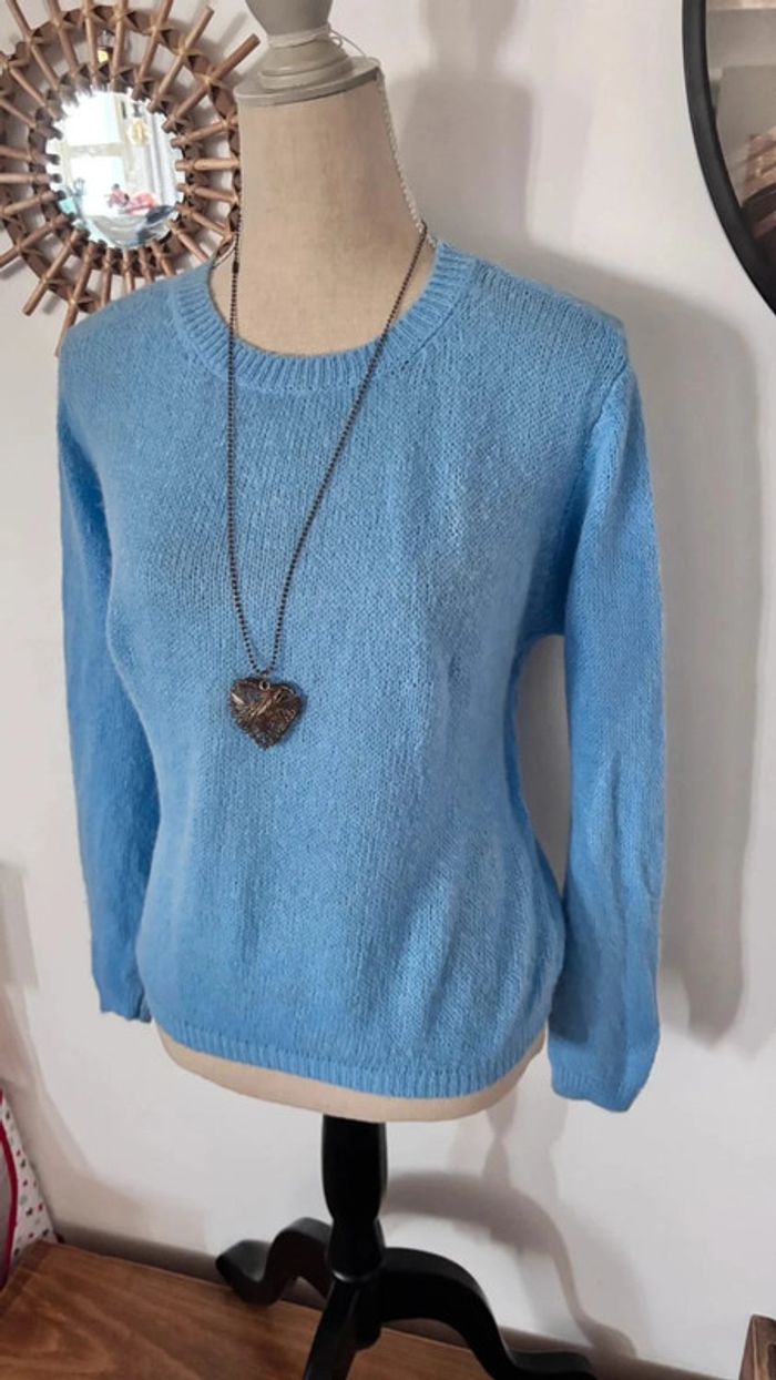 💕 Pull en maille bleu ciel col rond en laine taille unique #ootdbystudioparis - photo numéro 2