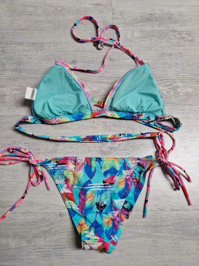 Maillot de bain bikini 2 pièces Banana Moon XS turquoise plumes - photo numéro 9