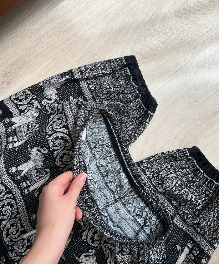 Pantalon mixte thaïlandais noir et blanc motifs éléphants et taille élastique - (S/M) - photo numéro 3