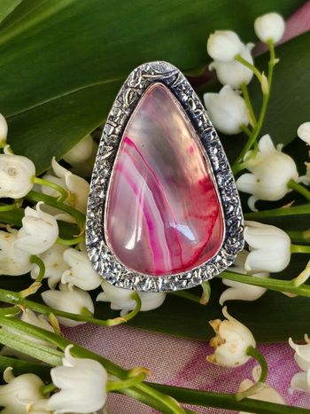 Bague texturee en argent sterling 925 avec sa pierre agate Botswana