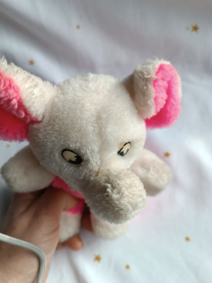 Petite petit small peluche plush Teddy éléphant rose fluo pink bouclette boulgom easy vintage blanc - photo numéro 15