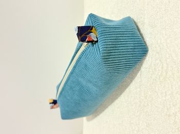 Trousse Bleu canard Velours Côtelé doublure fleurie