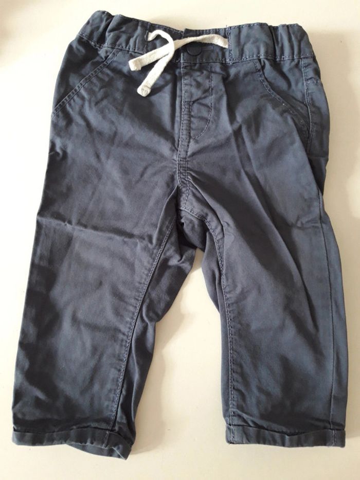Pantalon bleu gris KIABI 12 mois, bébé de 73cm 10kg