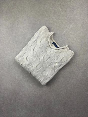 Pull d’hiver torsadé en maille Ralph Lauren gris col rond taille XS