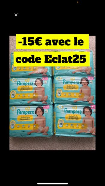 Six paquets de couches Pampers taille 4
