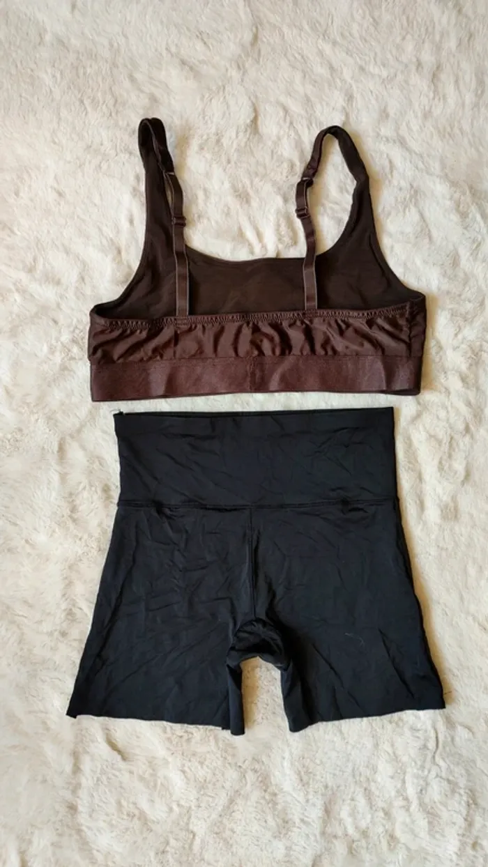 Ensemble soutien-gorge brassière et shorty marron et noir taille s - photo numéro 2