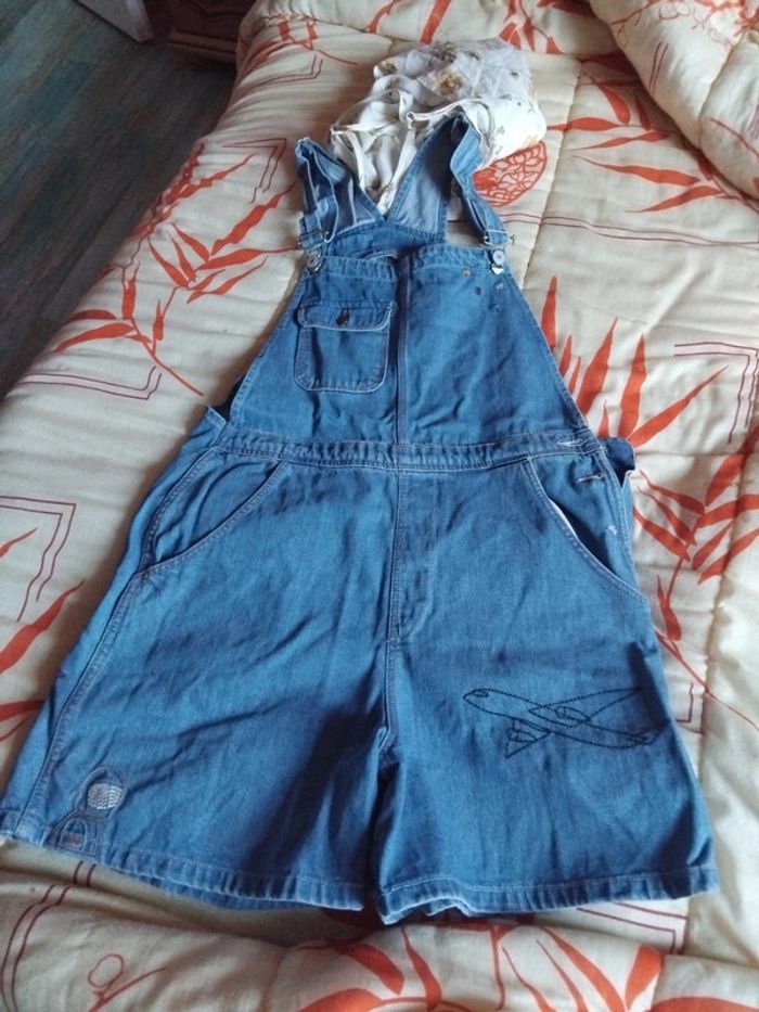 Salopette combishort jean avec broderies
