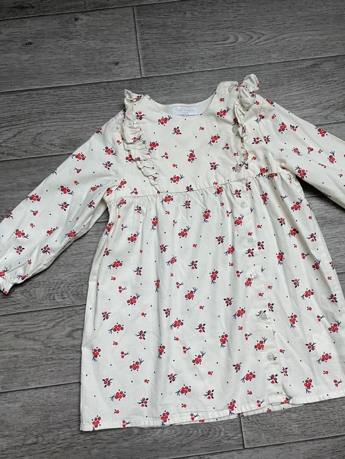 Robe à volants, crème et fleurs rouge Cadet Rousselle 3 ans - photo numéro 2