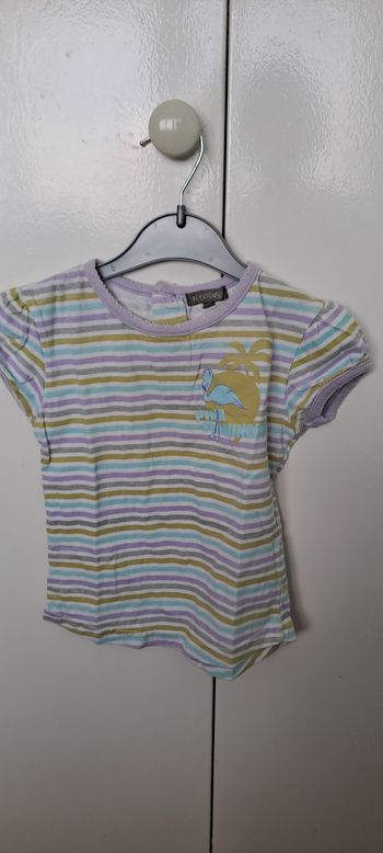 T-shirt fille rayé flamant rose