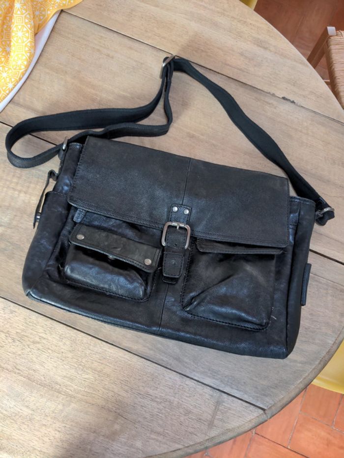 Besace Cartable Homme cuir noir Fossil 42x30x10
