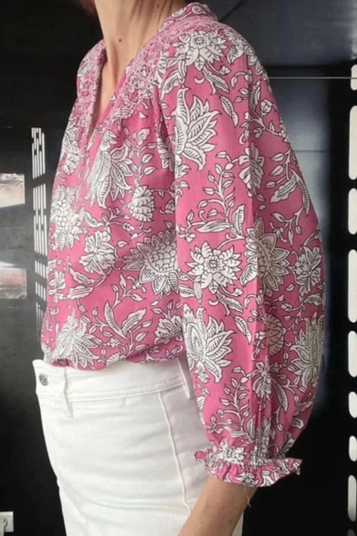 Blouse imprimée en coton bio fushia Libellule - photo numéro 8