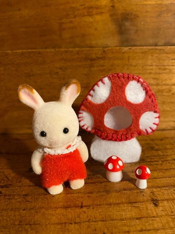 Bébé, lapin, chocolat, déguisement, vêtements champignons, Sylvanian